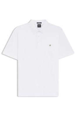 Polo en coton merceris&eacute; &agrave; double monogramme, Blanc