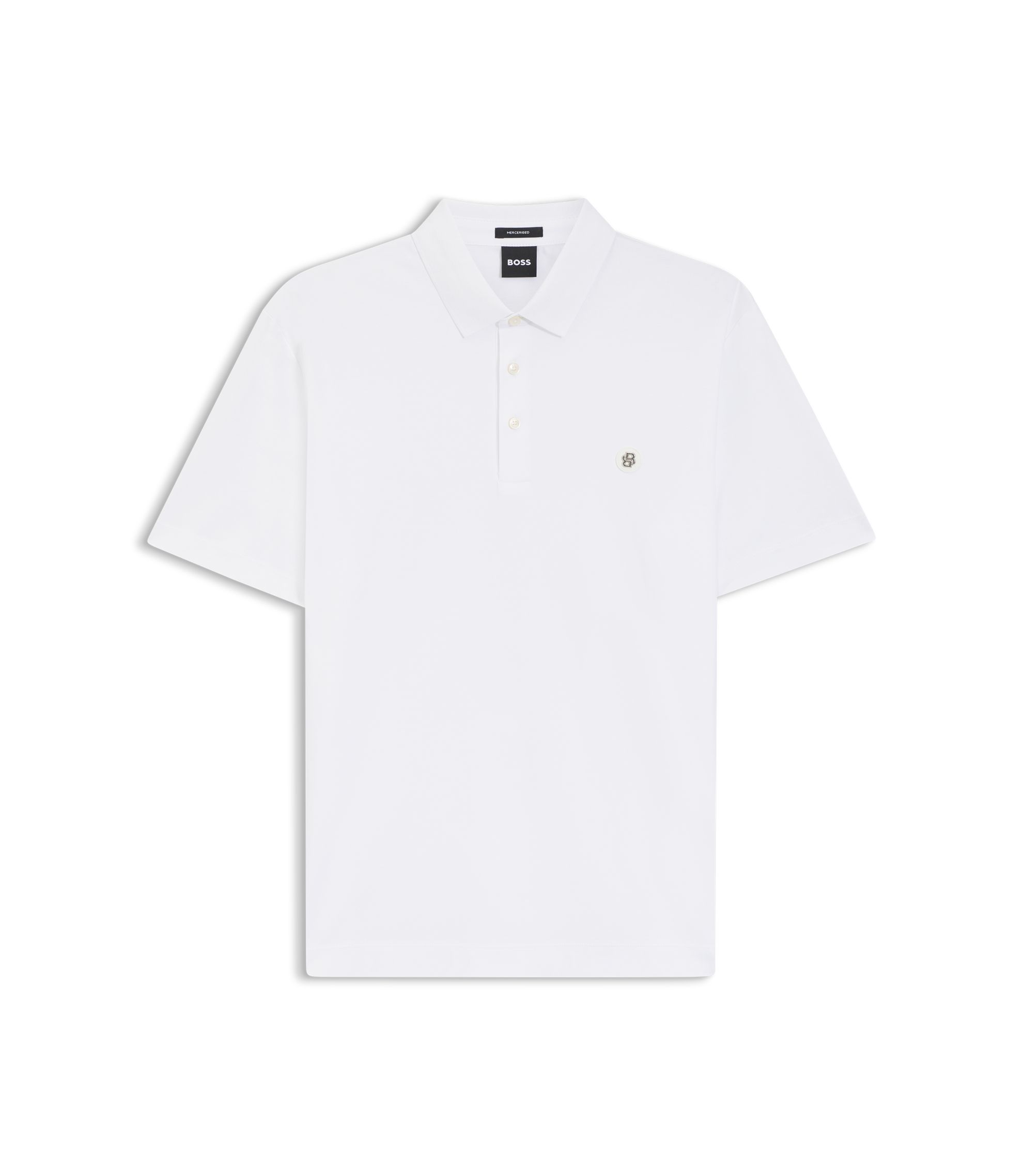 BOSS - Double-monogram polo shirt in mercerised cotton - White