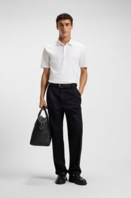 Polo en coton merceris&eacute; &agrave; double monogramme, Blanc