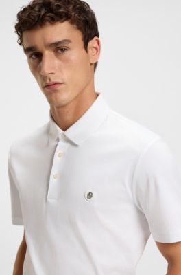Polo de algod&oacute;n mercerizado con monograma doble, Blanco