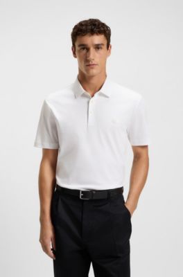Polo en coton merceris&eacute; &agrave; double monogramme, Blanc