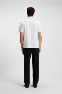 Polo en coton merceris&eacute; &agrave; double monogramme, Blanc