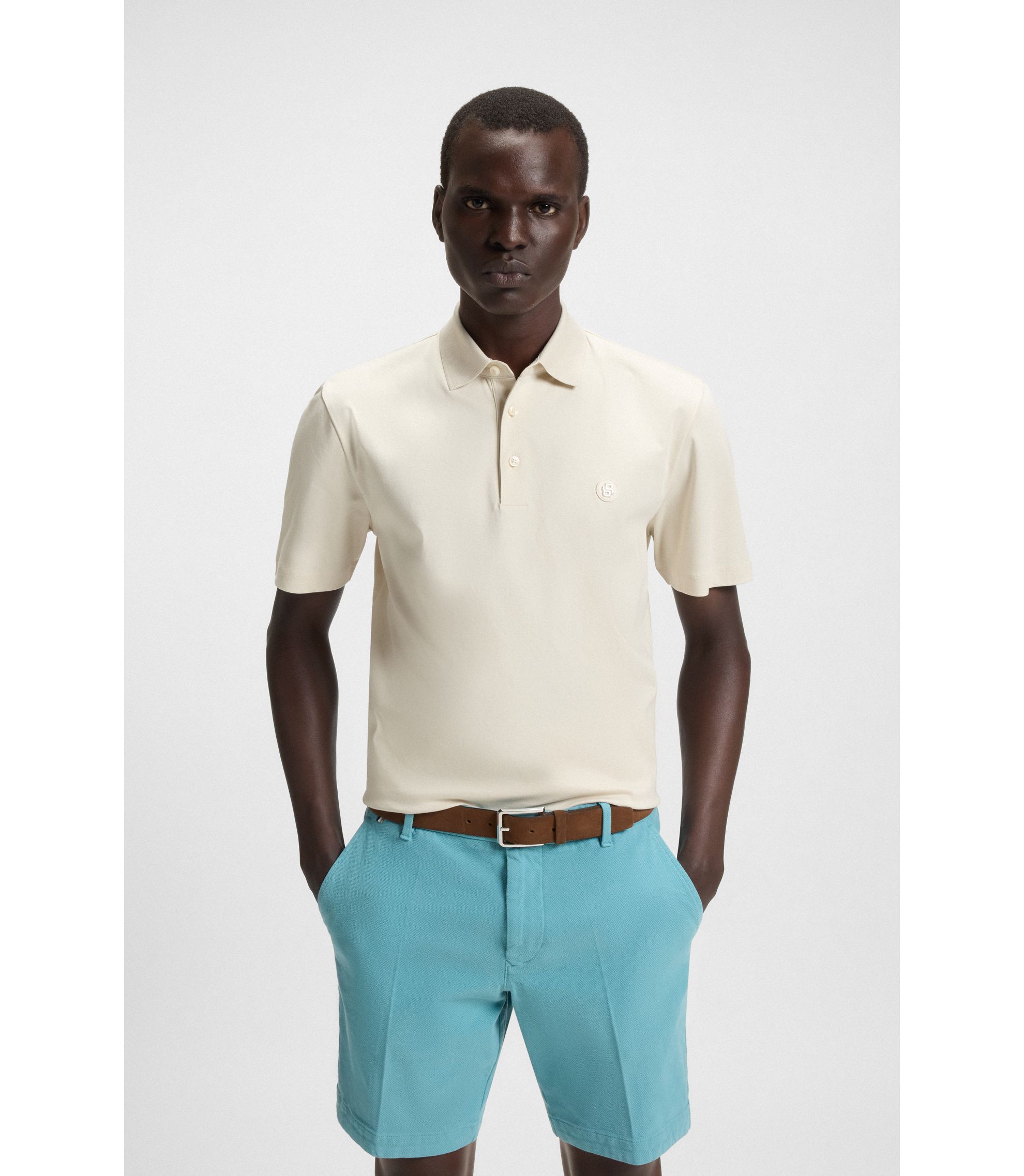BOSS - Double-monogram polo shirt in mercerised cotton - White