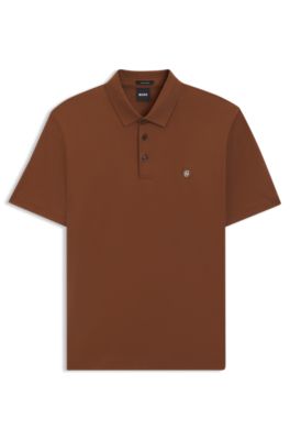 Double-monogram polo shirt in mercerised cotton, Brown
