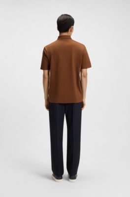 Double-monogram polo shirt in mercerised cotton, Brown