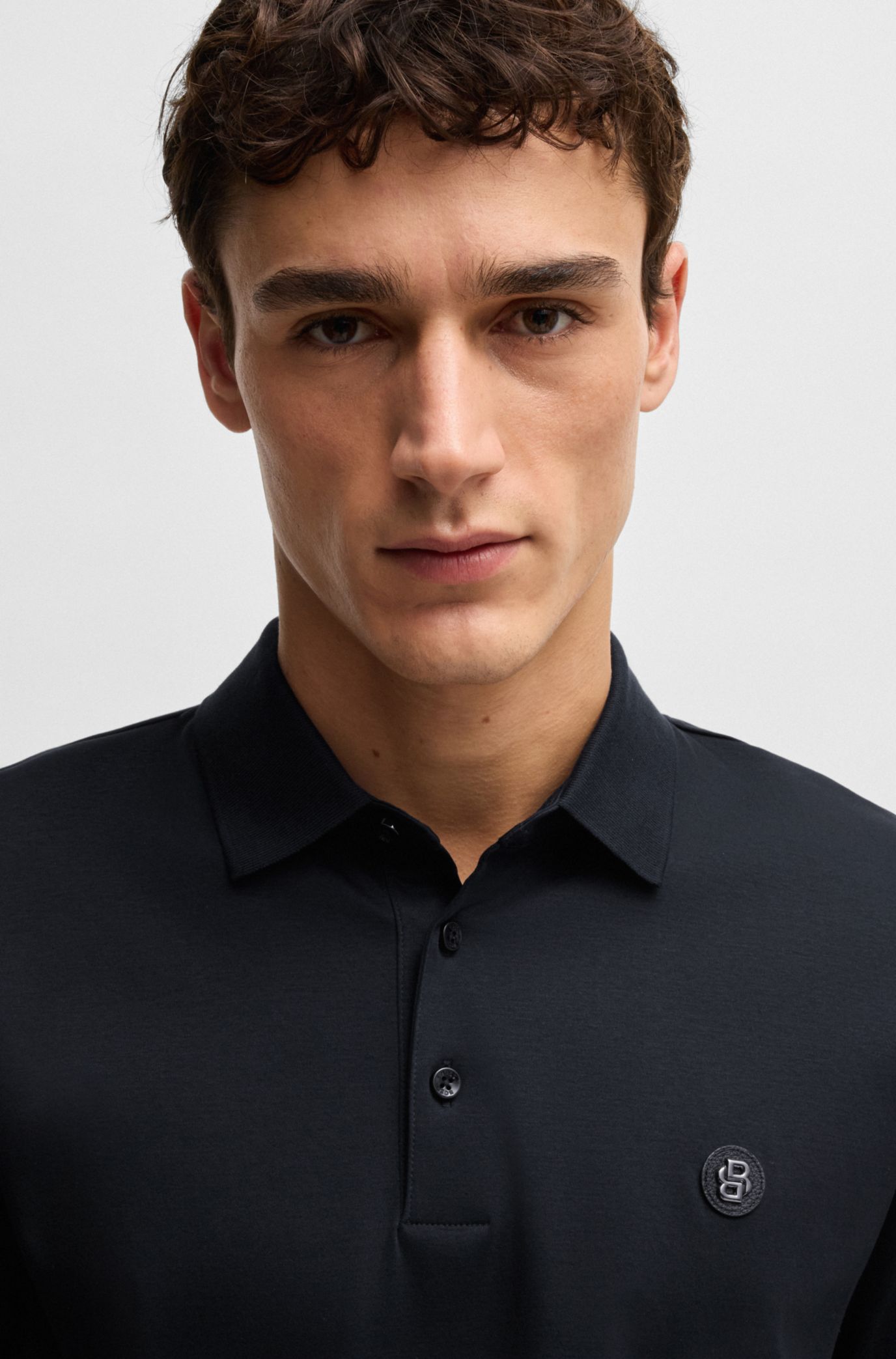 BOSS - Mercerized-cotton polo shirt with double monogram