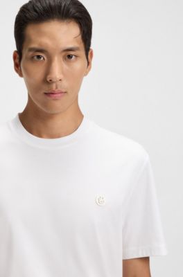 Mercerised-cotton T-shirt with Double B monogram, White