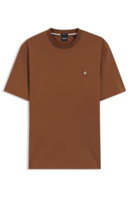 Camiseta regular fit de algod&oacute;n con monograma Double B, Marr&oacute;n