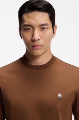 Camiseta regular fit de algod&oacute;n con monograma Double B, Marr&oacute;n