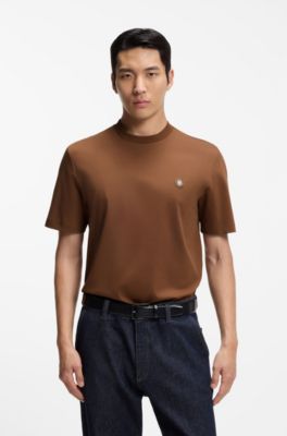 Mercerised-cotton T-shirt with Double B monogram, Brown