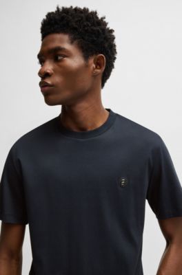 Camiseta regular fit de algod&oacute;n con monograma Double B, Azul oscuro