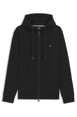 Cotton-blend zip-up hoodie with Double B monogram, Black