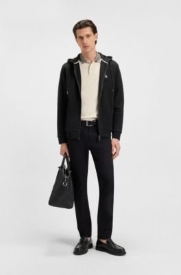 Cotton-blend zip-up hoodie with Double B monogram, Black