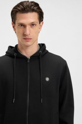 Cotton-blend zip-up hoodie with Double B monogram, Black