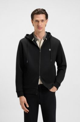 Cotton-blend zip-up hoodie with Double B monogram, Black