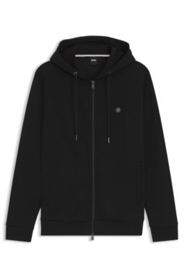 Cotton-blend zip-up hoodie with Double B monogram, Black