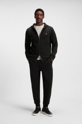 Cotton-blend zip-up hoodie with Double B monogram, Black