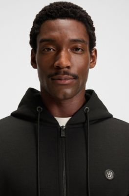 Cotton-blend zip-up hoodie with Double B monogram, Black