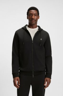 Cotton-blend zip-up hoodie with Double B monogram, Black