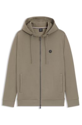 Cotton-blend zip-up hoodie with Double B monogram, Light Brown