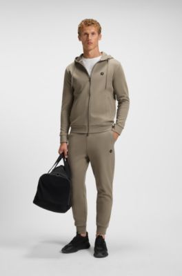 Cotton-blend zip-up hoodie with Double B monogram, Light Brown