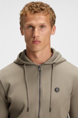 Cotton-blend zip-up hoodie with Double B monogram, Light Brown