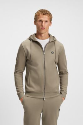 Cotton-blend zip-up hoodie with Double B monogram, Light Brown