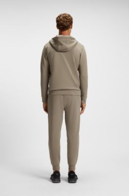 Cotton-blend zip-up hoodie with Double B monogram, Light Brown