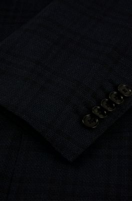 Traje slim fit en mezcla de lana a cuadros, Azul oscuro