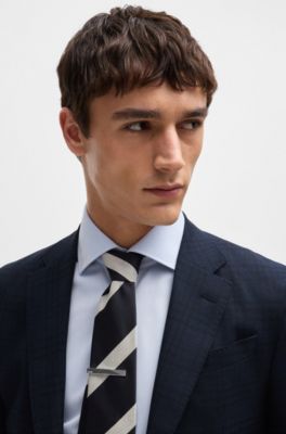 Traje slim fit en mezcla de lana a cuadros, Azul oscuro