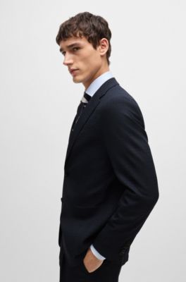 Traje slim fit en mezcla de lana a cuadros, Azul oscuro