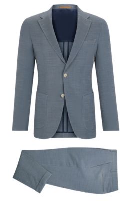 Hugo Boss Slim-fit Suit In A Micro-patterned Wool Blend In Light Blue