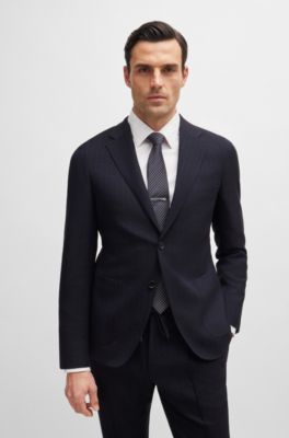 HUGO BOSS ダークブルー テーラードジャケット BOSS - Slim-fit suit jacket in patterned stretch fabric - Dark Blue