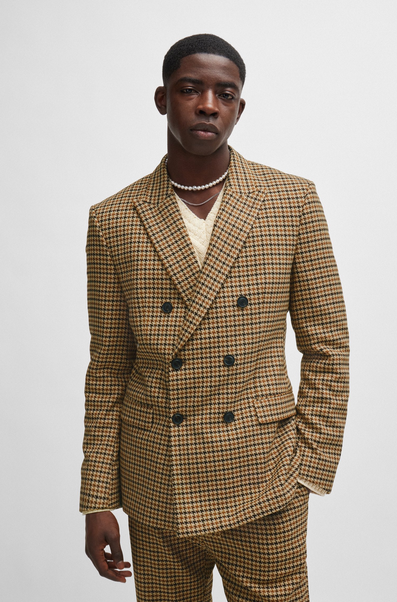 Extra-slim-fit jacket houndstooth stretch material