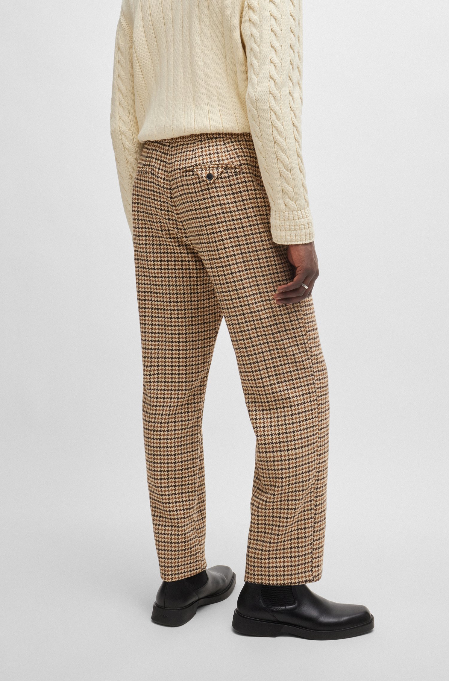 Modern-fit trousers houndstooth stretch material