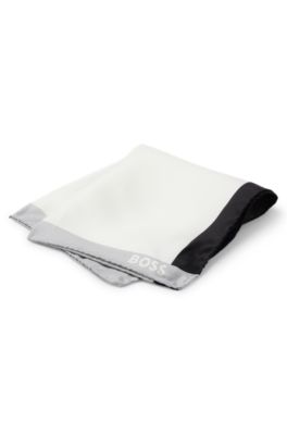 Silk pocket square with branding and printed border, Black