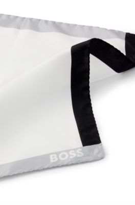 Silk pocket square with branding and printed border, Black