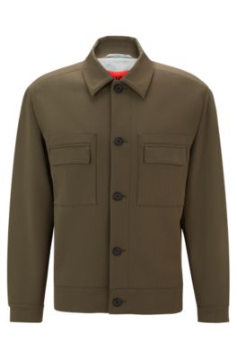 Button-up jacket in super-flex cloth, Khaki