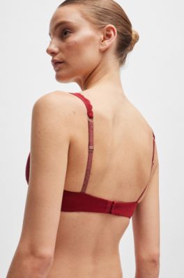 Stretch-lace underwired bra with logo trim, Red
