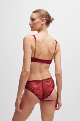Stretch-lace underwired bra with logo trim, Red