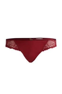 Hugo Boss Stretch-lace Brazilian Briefs With Logo Trim In Red