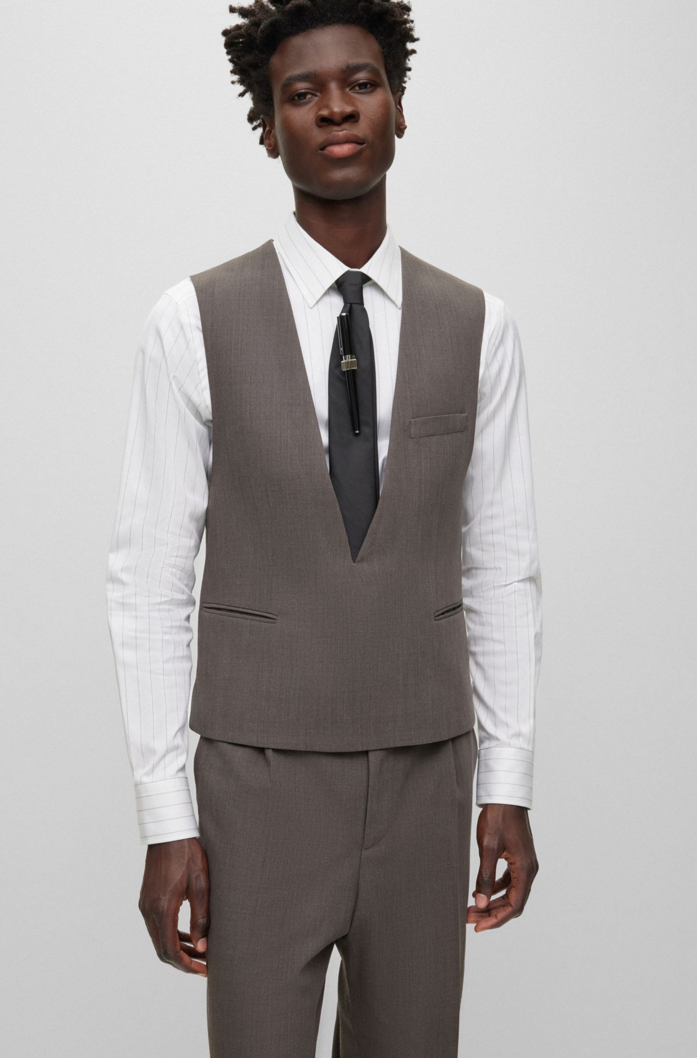 BOSS - Relaxed-fit three-piece suit in virgin wool