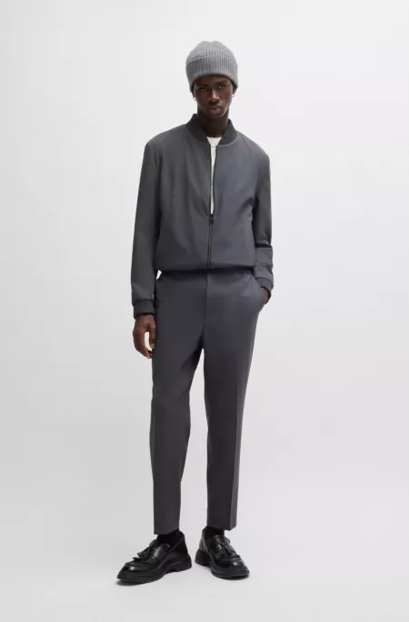 Slim-fit zip-up jacket in patterned stretch twill