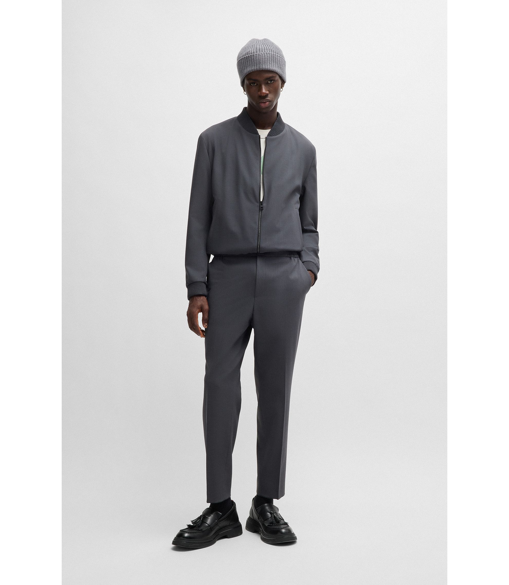HUGO - Slim-fit zip-up jacket in patterned stretch twill HUGO - Slim-fit zip-up jacket in patterned stretch twill