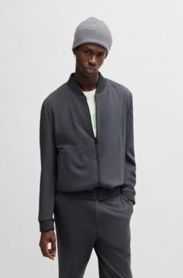 Chaqueta con cremallera slim fit en sarga el&aacute;stica estampada, Gris claro