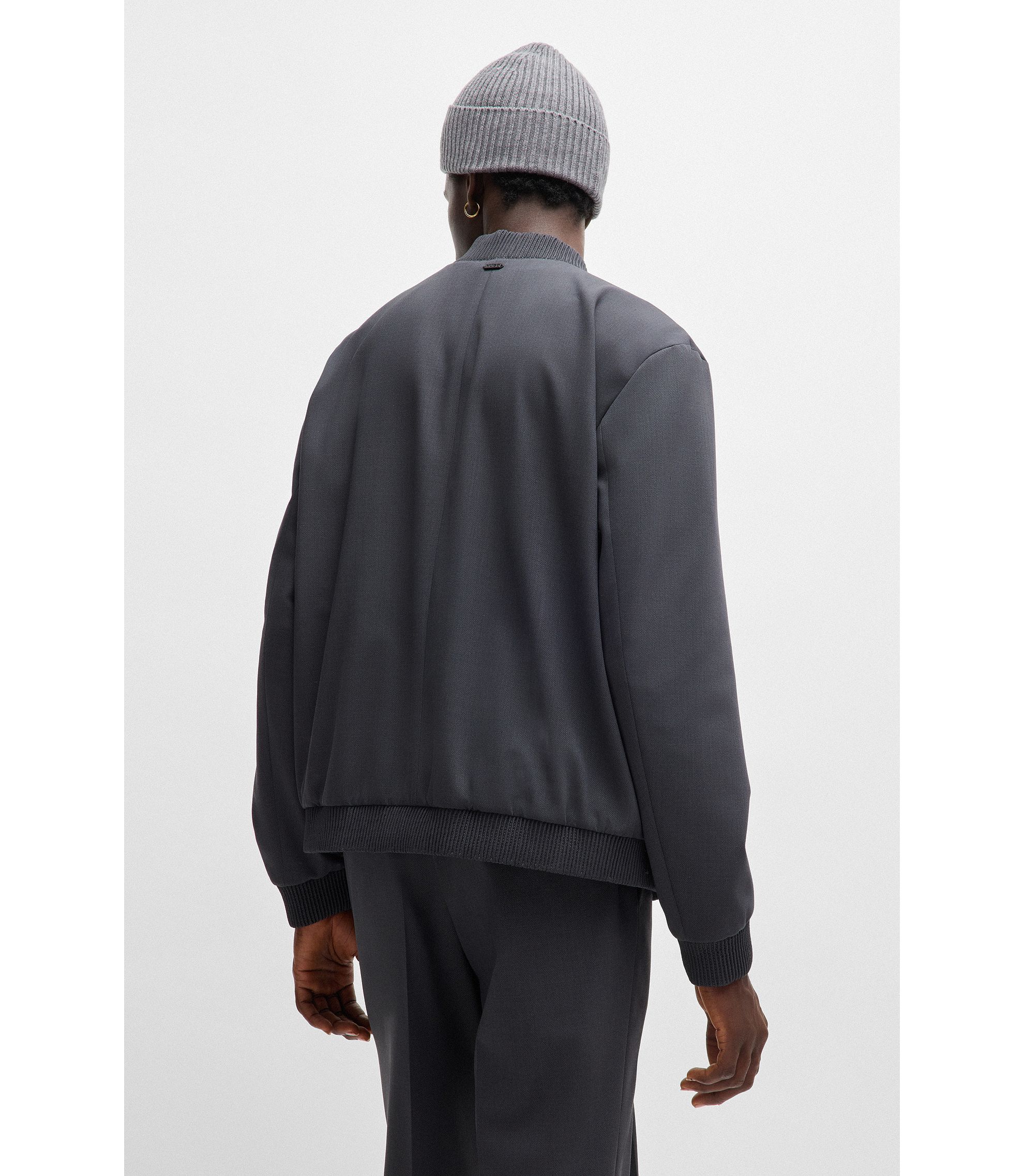 HUGO - Slim-fit zip-up jacket in patterned stretch twill HUGO - Slim-fit zip-up jacket in patterned stretch twill