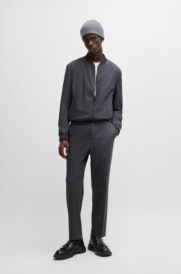 Slim-fit trousers in patterned stretch twill, Light Grey