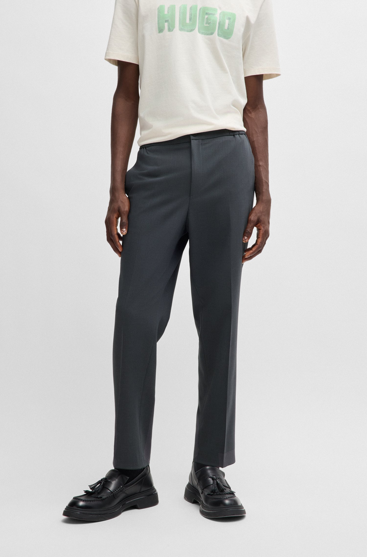 Slim-fit trousers patterned stretch twill