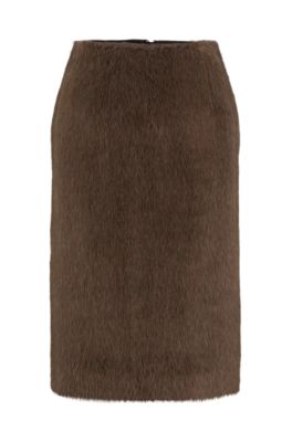 Shop Hugo Boss Alpaca And Wool Pencil Skirt In Brown