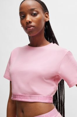 Camiseta de algod&oacute;n con cuello redondo y logos en la cintura, Pink